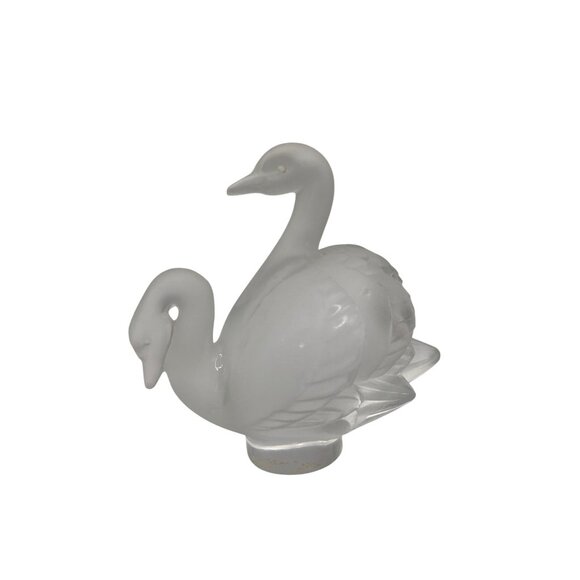 LALIQUE France CRYSTAL Double SWAN Sculpture CLEAR & FROSTED Art GLASS Signed Co - Picture 3 of 4